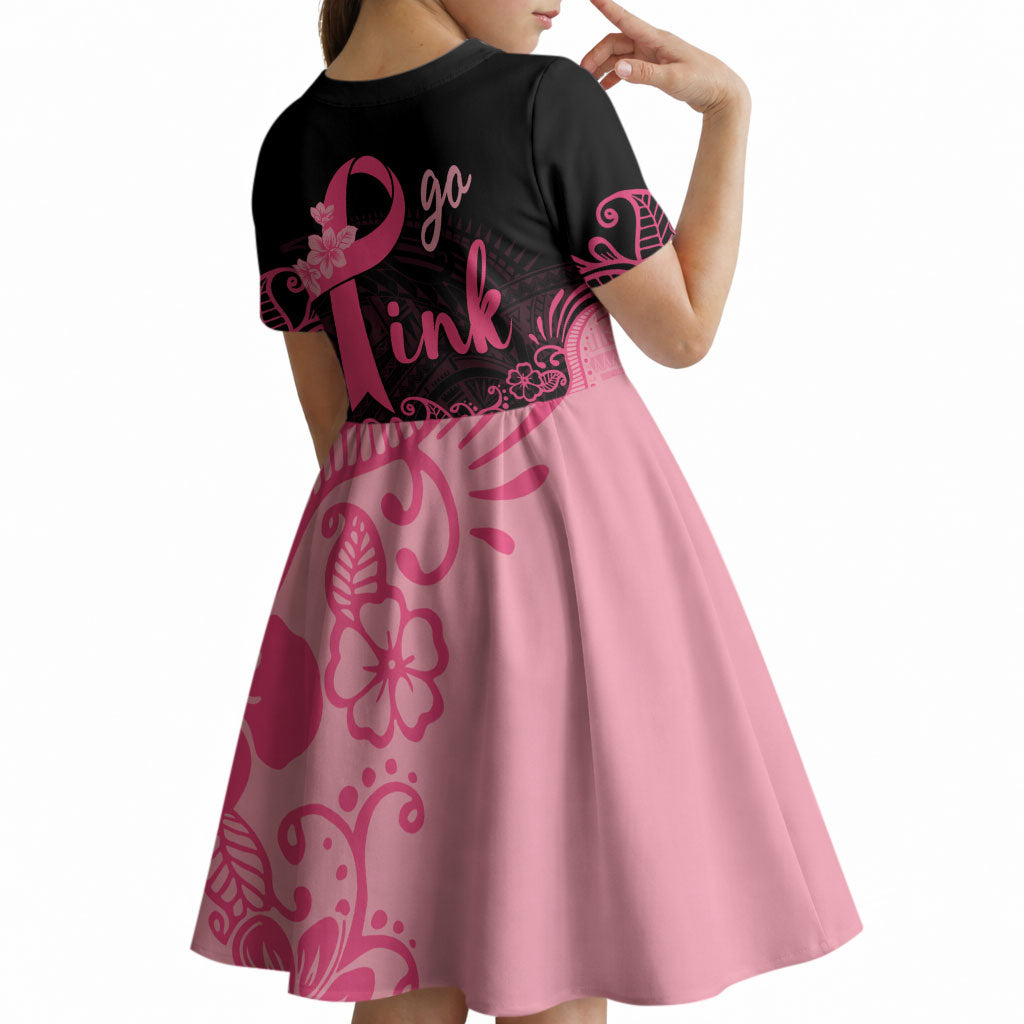 Polynesian Kid Short Sleeve Dress Plumeria Breast Cancer Survivor Ribbon Pink