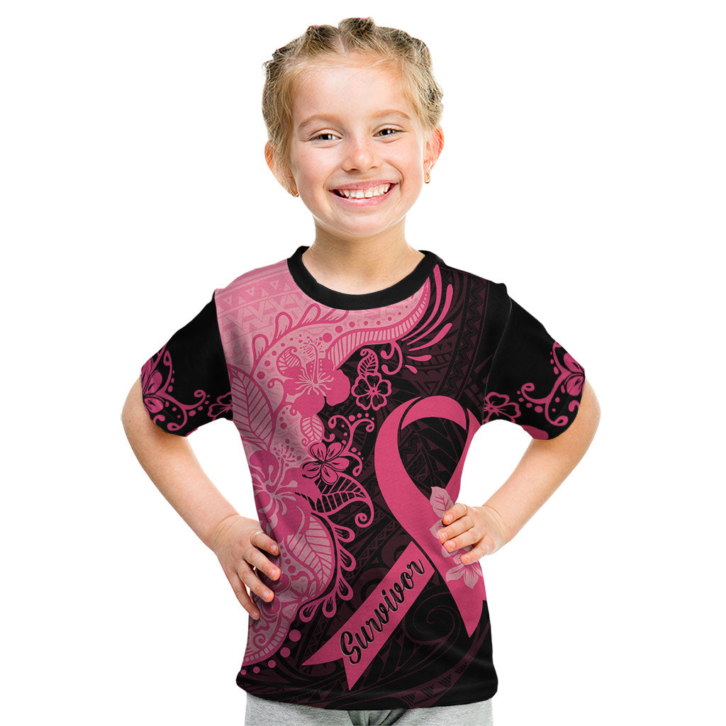 Polynesian Kid T Shirt Plumeria Breast Cancer Survivor Ribbon Pink