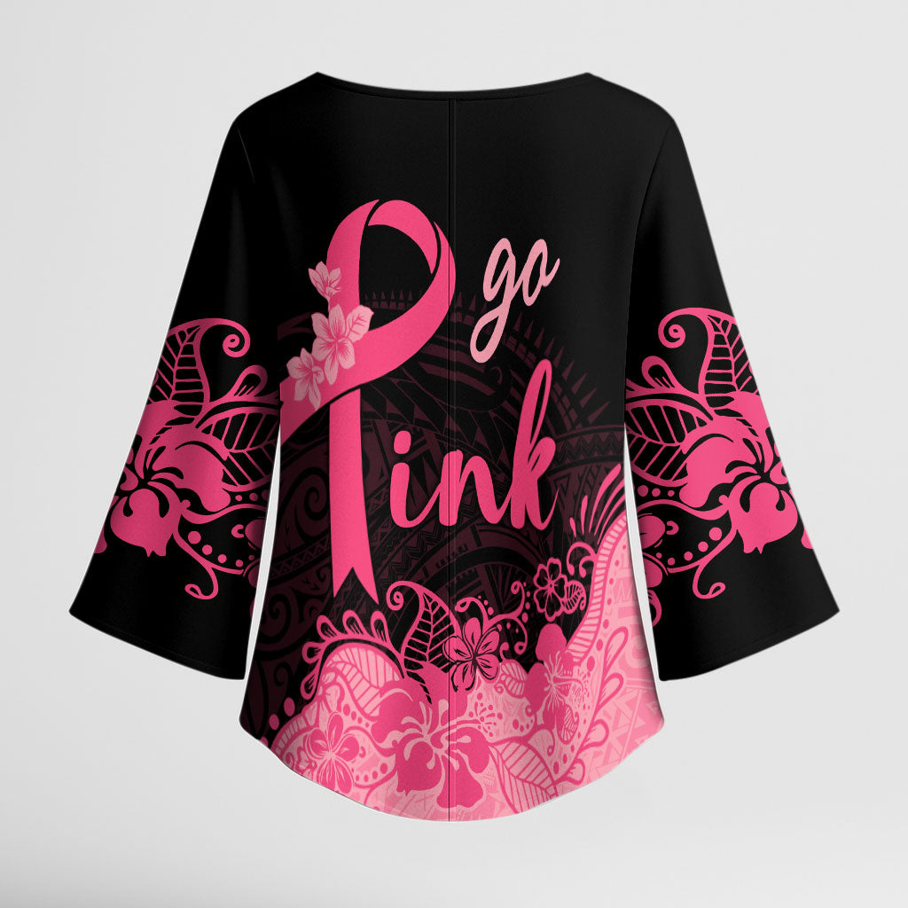 Polynesian Kimono Sleeve Blouse Plumeria Breast Cancer Survivor Ribbon Pink