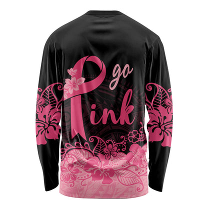 Polynesian Long Sleeve Shirt Plumeria Breast Cancer Survivor Ribbon Pink