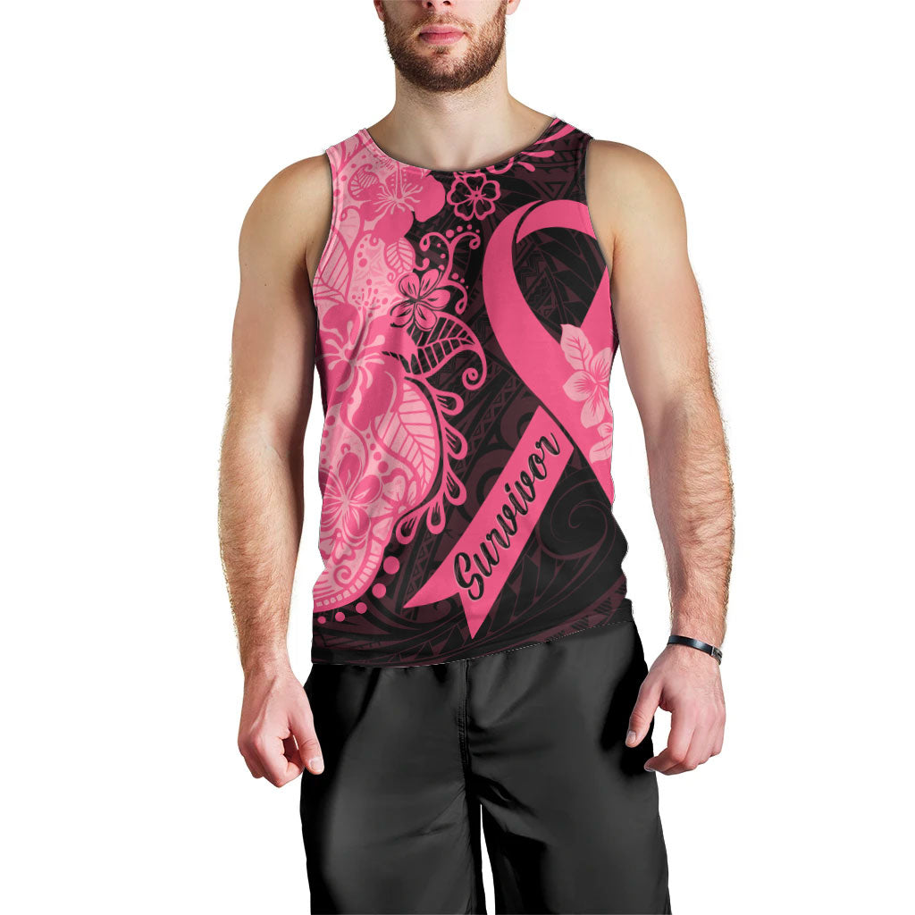 Polynesian Men Tank Top Plumeria Breast Cancer Survivor Ribbon Pink
