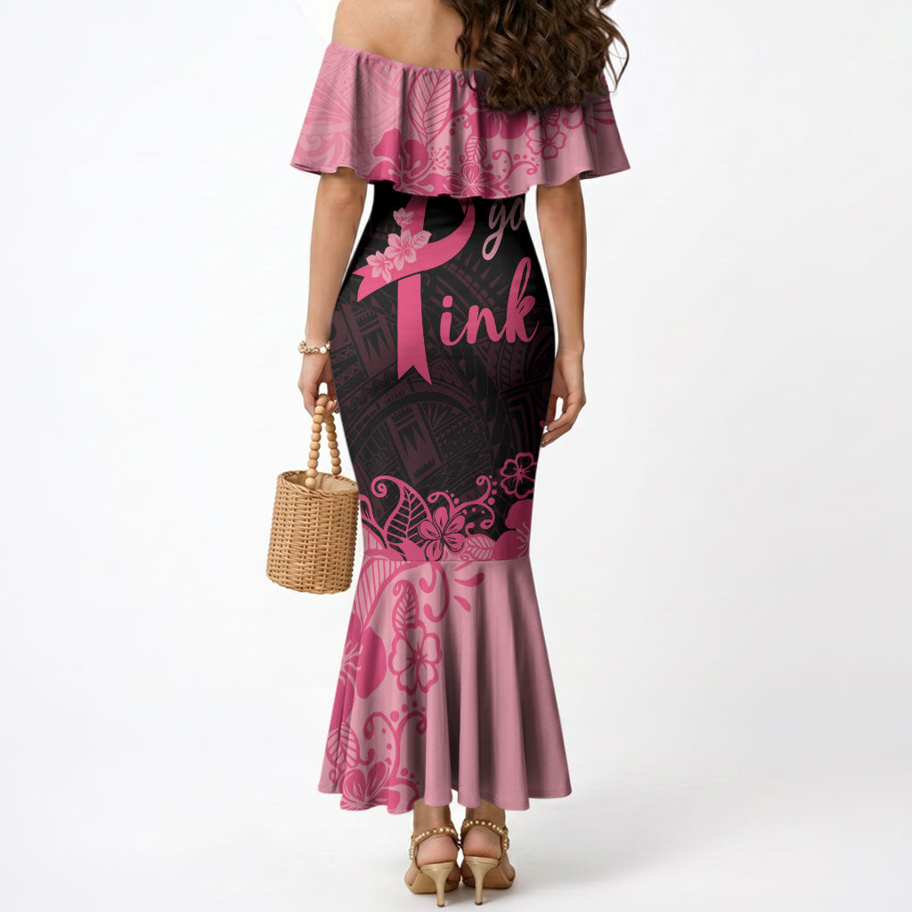 Polynesian Mermaid Dress Plumeria Breast Cancer Survivor Ribbon Pink