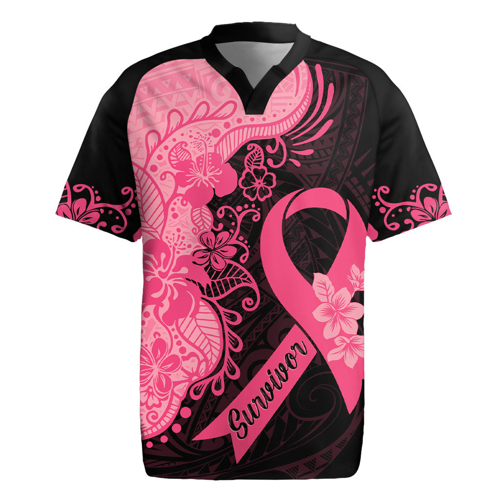 Polynesian Rugby Jersey Plumeria Breast Cancer Survivor Ribbon Pink