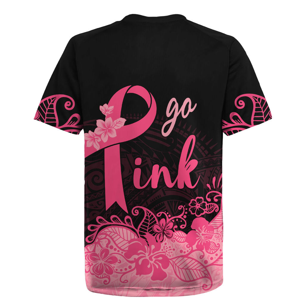 Polynesian Rugby Jersey Plumeria Breast Cancer Survivor Ribbon Pink