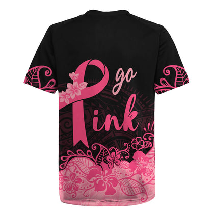 Polynesian Rugby Jersey Plumeria Breast Cancer Survivor Ribbon Pink