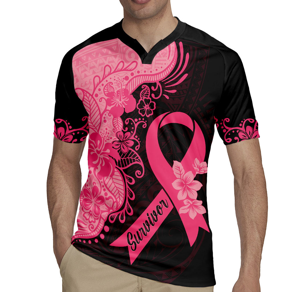 Polynesian Rugby Jersey Plumeria Breast Cancer Survivor Ribbon Pink