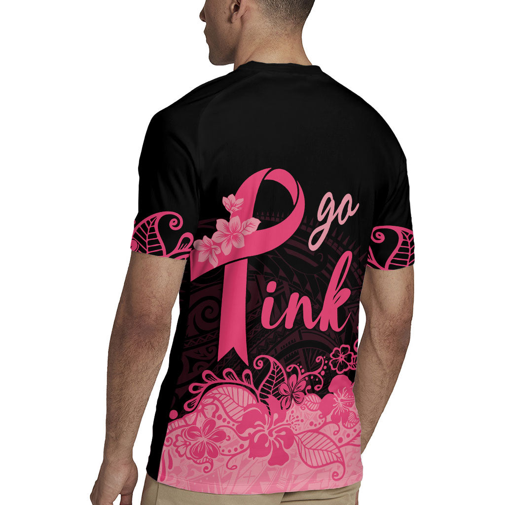 Polynesian Rugby Jersey Plumeria Breast Cancer Survivor Ribbon Pink