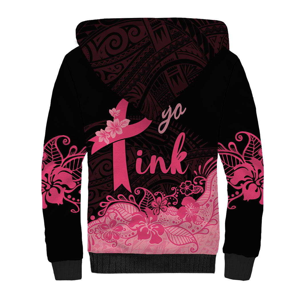 Polynesian Sherpa Hoodie Plumeria Breast Cancer Survivor Ribbon Pink