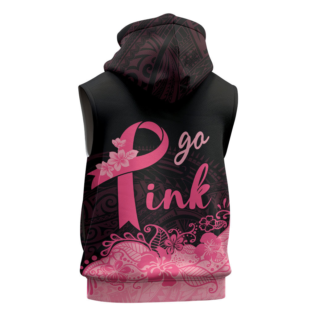 Polynesian Sleeveless Hoodie Plumeria Breast Cancer Survivor Ribbon Pink