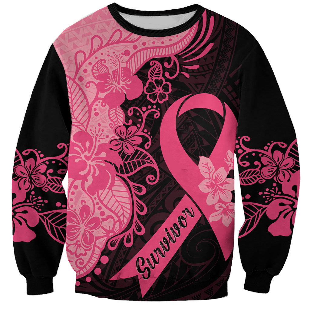 Polynesian Sweatshirt Plumeria Breast Cancer Survivor Ribbon Pink