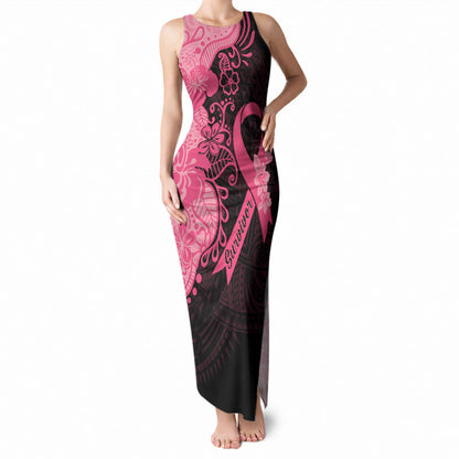 Polynesian Tank Maxi Dress Plumeria Breast Cancer Survivor Ribbon Pink