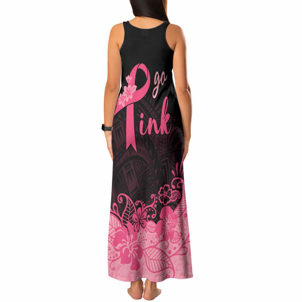 Polynesian Tank Maxi Dress Plumeria Breast Cancer Survivor Ribbon Pink