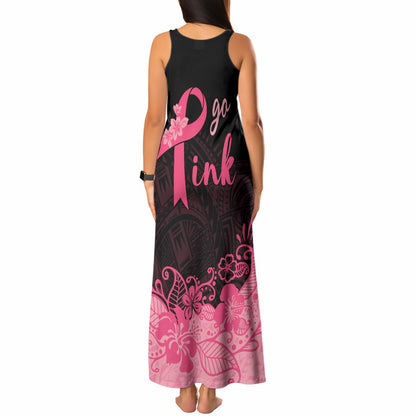 Polynesian Tank Maxi Dress Plumeria Breast Cancer Survivor Ribbon Pink