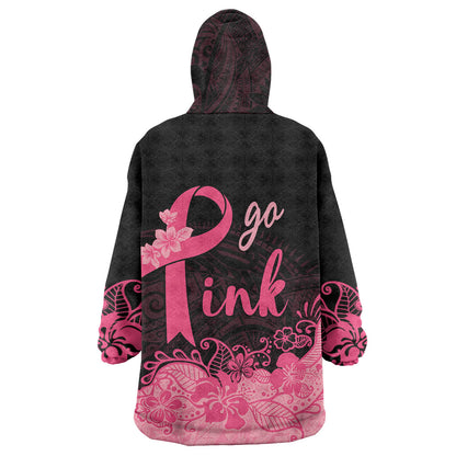 Polynesian Wearable Blanket Hoodie Plumeria Breast Cancer Survivor Ribbon Pink