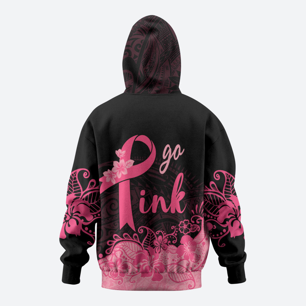 Polynesian Zip Hoodie Plumeria Breast Cancer Survivor Ribbon Pink