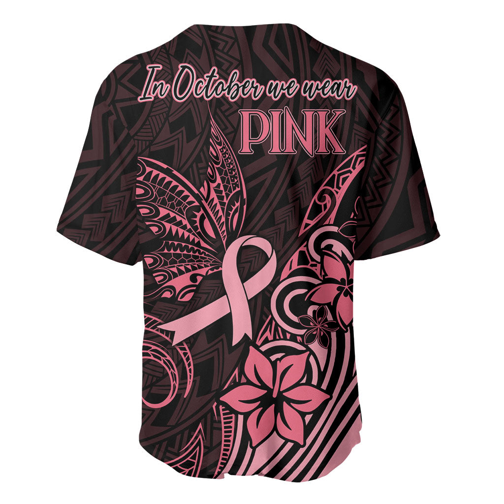 Polynesian Baseball Jersey Breast Cancer Ribbon Butterfly Mix Plumeria Curves Pink