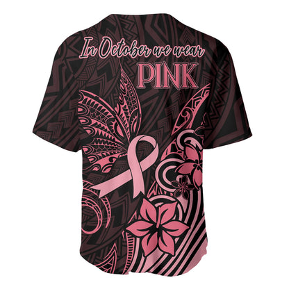 Polynesian Baseball Jersey Breast Cancer Ribbon Butterfly Mix Plumeria Curves Pink