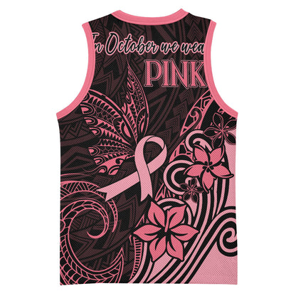 Polynesian Basketball Jersey Breast Cancer Ribbon Butterfly Mix Plumeria Curves Pink
