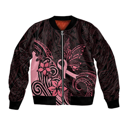 Polynesian Bomber Jacket Breast Cancer Ribbon Butterfly Mix Plumeria Curves Pink