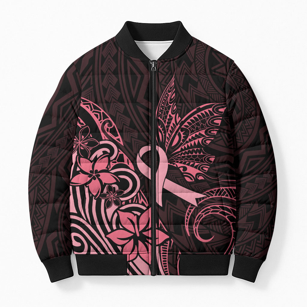 Polynesian Bomber Puffer Jacket Breast Cancer Ribbon Butterfly Mix Plumeria Curves Pink