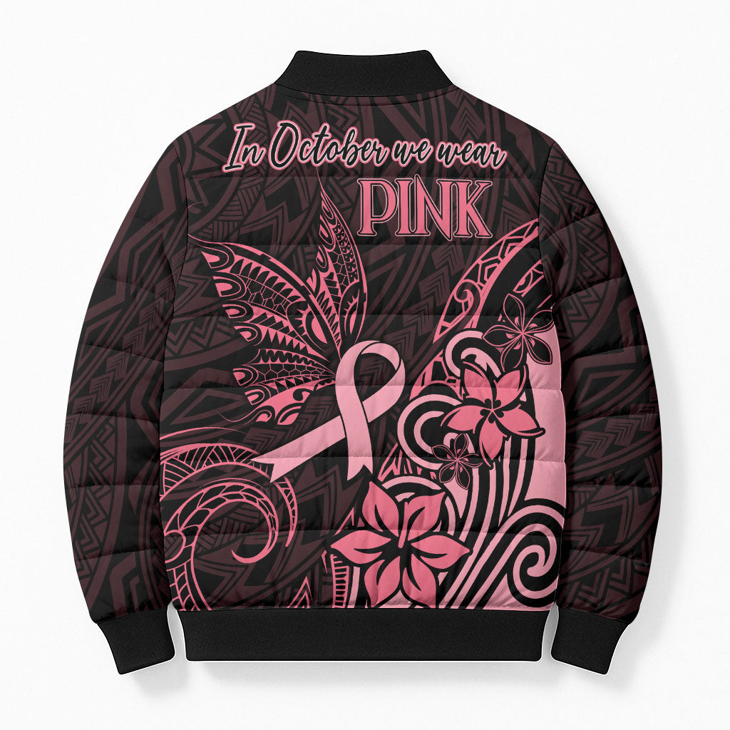 Polynesian Bomber Puffer Jacket Breast Cancer Ribbon Butterfly Mix Plumeria Curves Pink