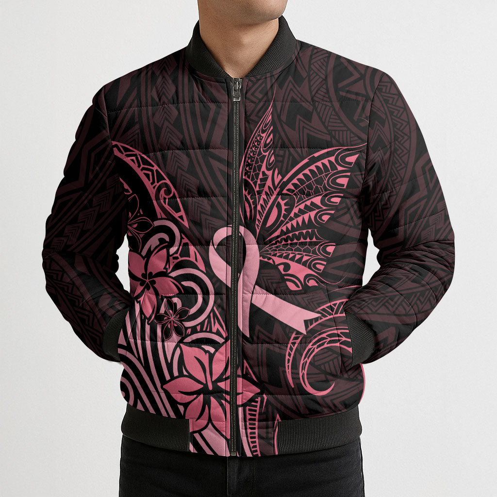 Polynesian Bomber Puffer Jacket Breast Cancer Ribbon Butterfly Mix Plumeria Curves Pink