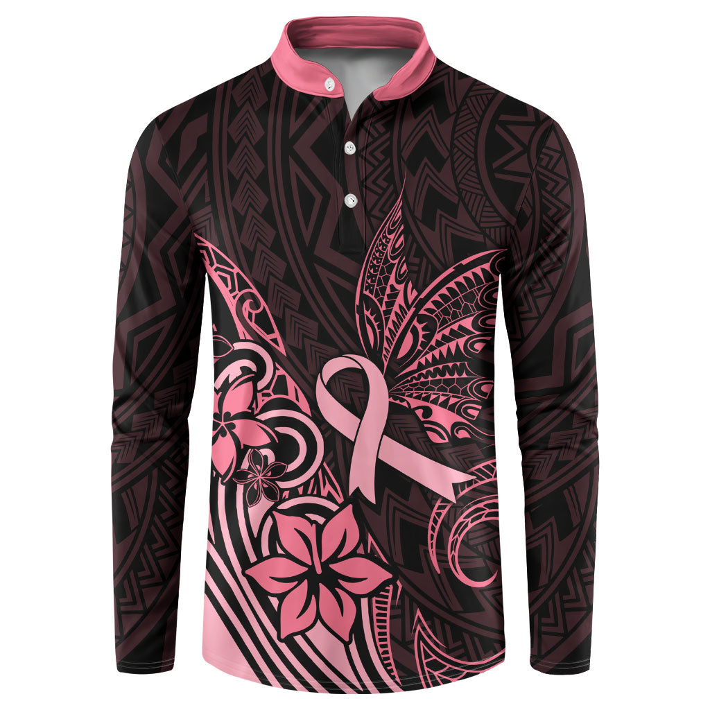 Polynesian Button Sweatshirt Breast Cancer Ribbon Butterfly Mix Plumeria Curves Pink
