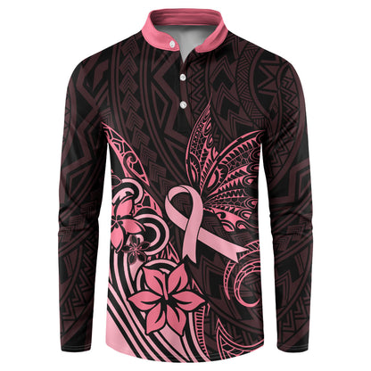 Polynesian Button Sweatshirt Breast Cancer Ribbon Butterfly Mix Plumeria Curves Pink