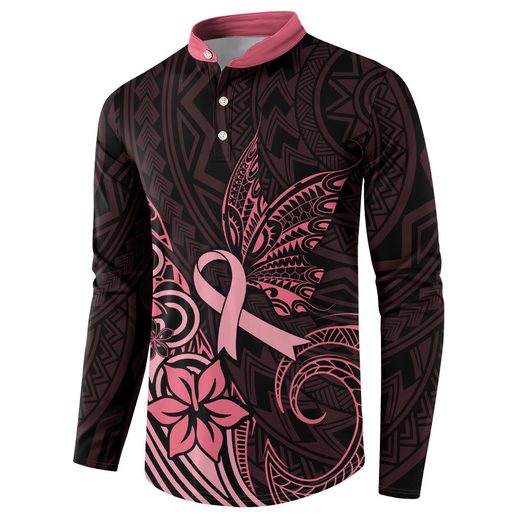 Polynesian Button Sweatshirt Breast Cancer Ribbon Butterfly Mix Plumeria Curves Pink