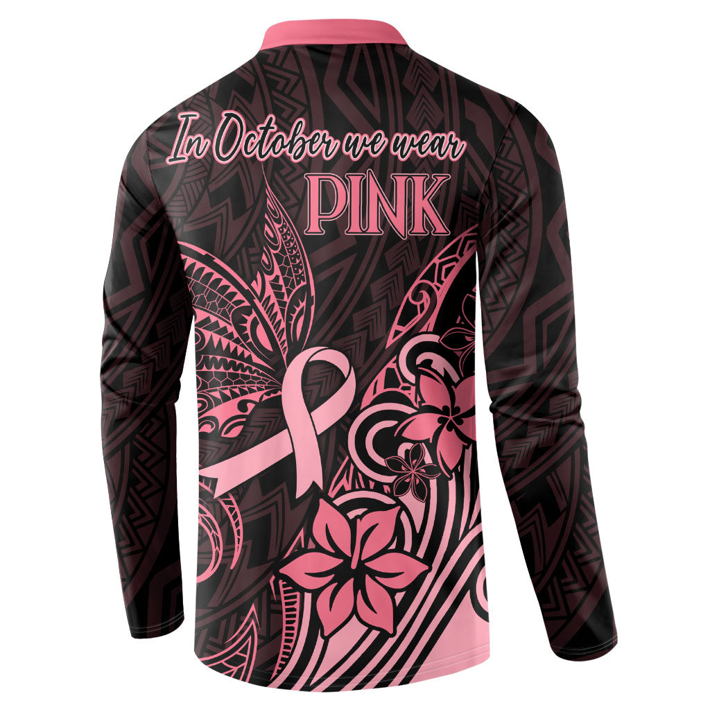 Polynesian Button Sweatshirt Breast Cancer Ribbon Butterfly Mix Plumeria Curves Pink