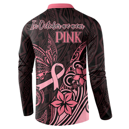 Polynesian Button Sweatshirt Breast Cancer Ribbon Butterfly Mix Plumeria Curves Pink
