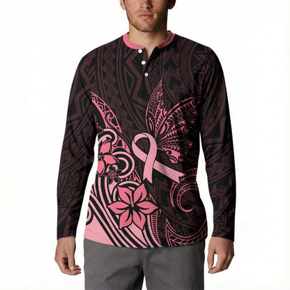 Polynesian Button Sweatshirt Breast Cancer Ribbon Butterfly Mix Plumeria Curves Pink
