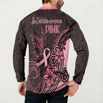 Polynesian Button Sweatshirt Breast Cancer Ribbon Butterfly Mix Plumeria Curves Pink