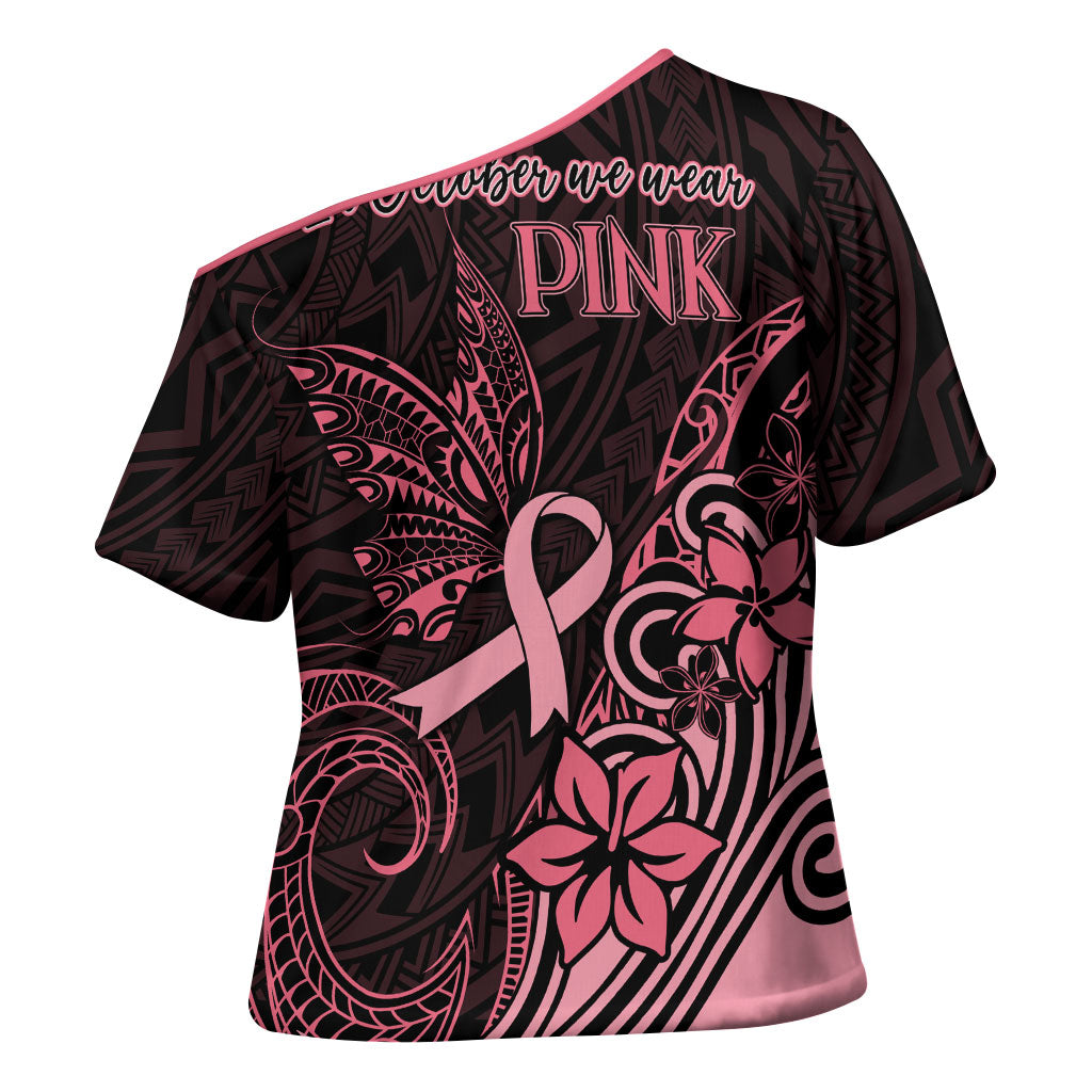 Polynesian Cross Shoulder Shirt Breast Cancer Ribbon Butterfly Mix Plumeria Curves Pink