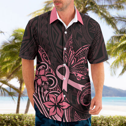 Polynesian Hawaiian Shirt Breast Cancer Ribbon Butterfly Mix Plumeria Curves Pink