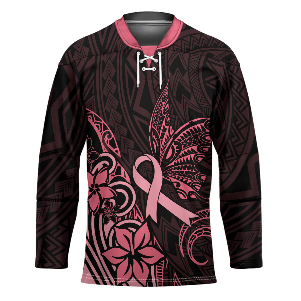 Polynesian Hockey Jersey Breast Cancer Ribbon Butterfly Mix Plumeria Curves Pink