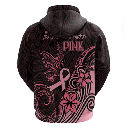 Polynesian Hoodie Breast Cancer Ribbon Butterfly Mix Plumeria Curves Pink
