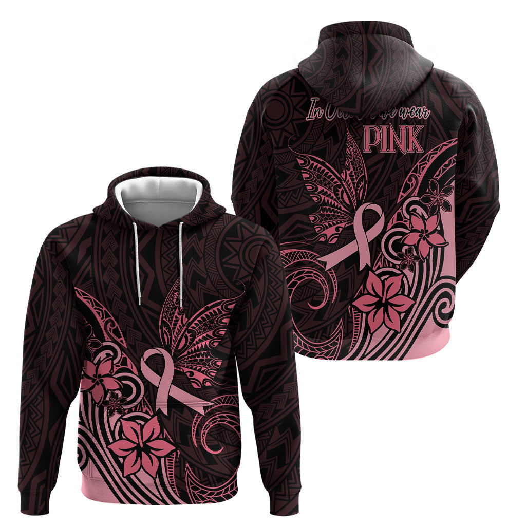 Polynesian Hoodie Breast Cancer Ribbon Butterfly Mix Plumeria Curves Pink