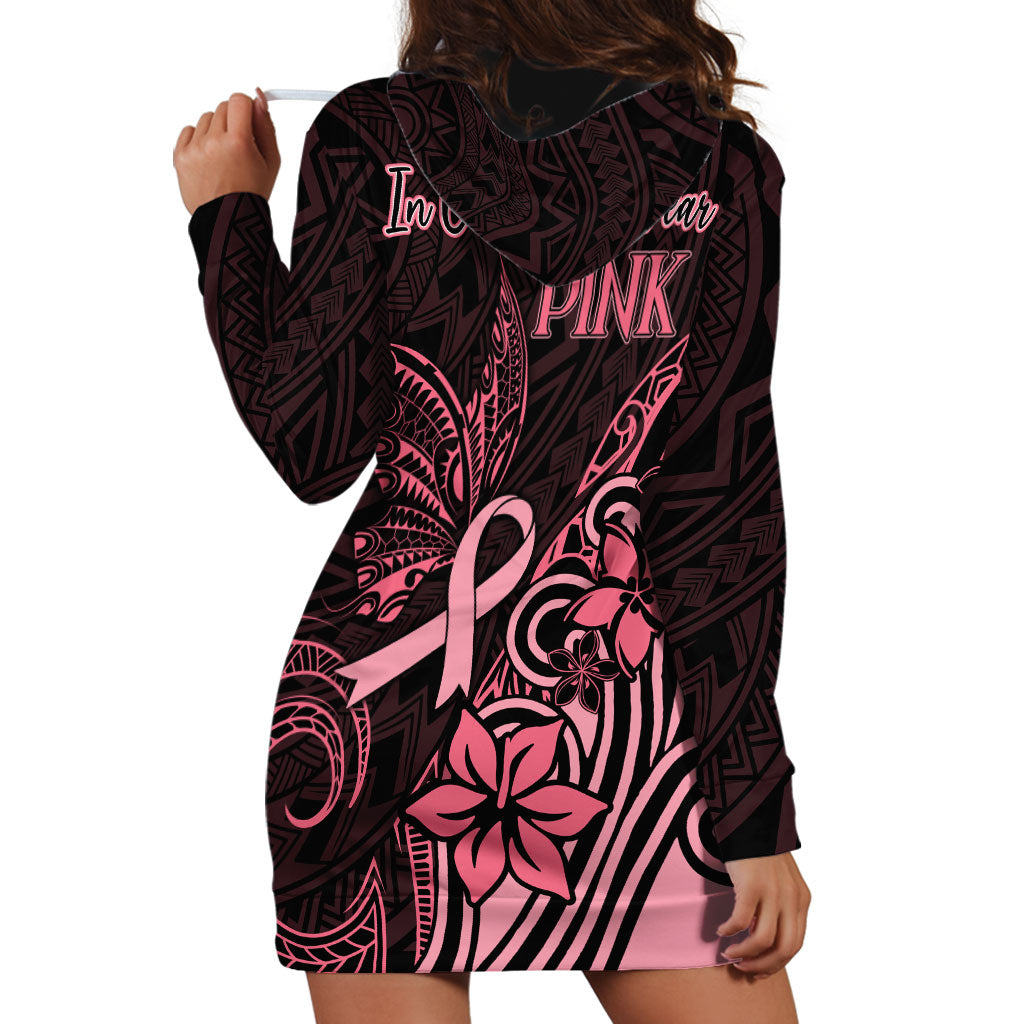 Polynesian Hoodie Dress Breast Cancer Ribbon Butterfly Mix Plumeria Curves Pink