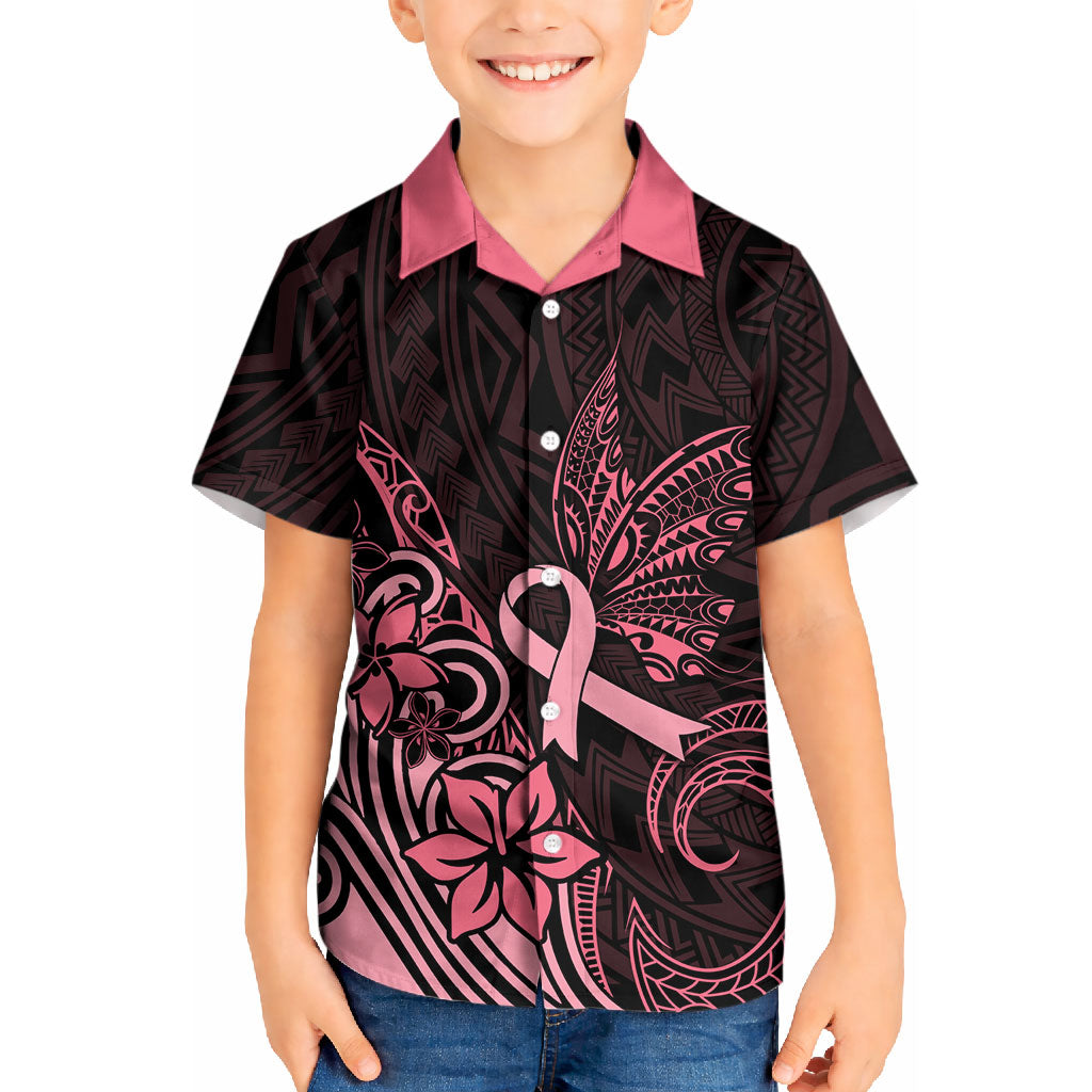 Polynesian Kid Hawaiian Shirt Breast Cancer Ribbon Butterfly Mix Plumeria Curves Pink