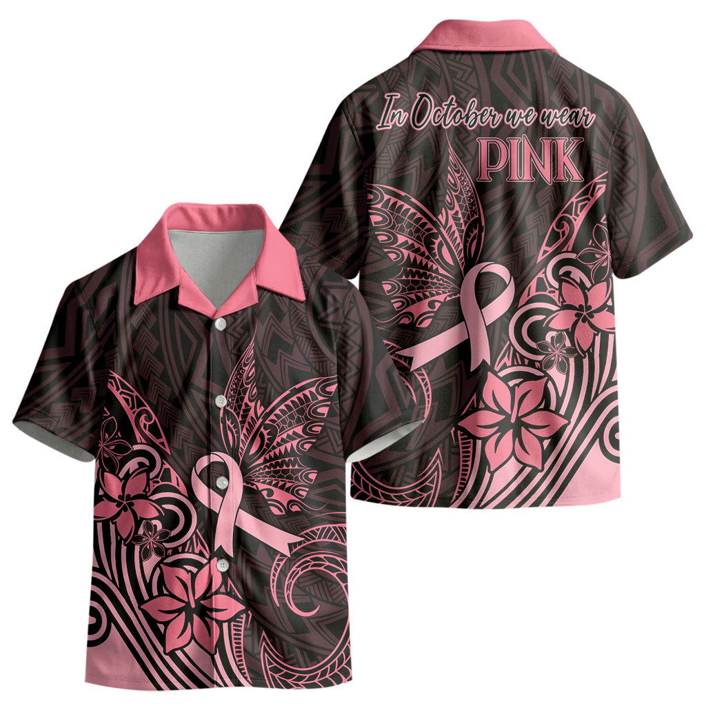 Polynesian Kid Hawaiian Shirt Breast Cancer Ribbon Butterfly Mix Plumeria Curves Pink