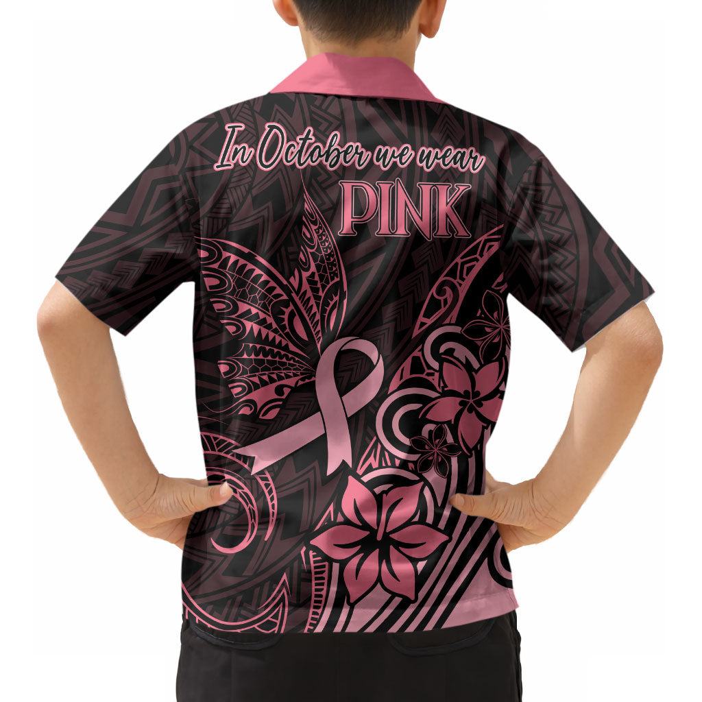 Polynesian Kid Hawaiian Shirt Breast Cancer Ribbon Butterfly Mix Plumeria Curves Pink