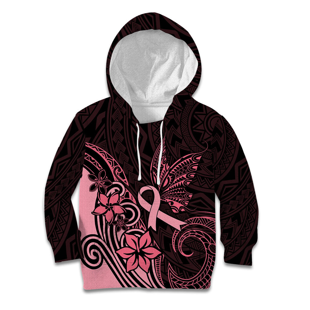 Polynesian Kid Hoodie Breast Cancer Ribbon Butterfly Mix Plumeria Curves Pink