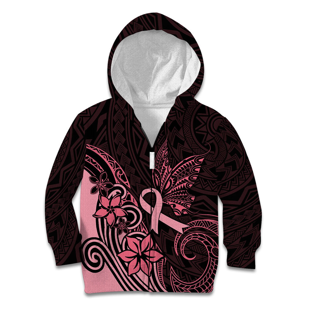 Polynesian Kid Hoodie Breast Cancer Ribbon Butterfly Mix Plumeria Curves Pink