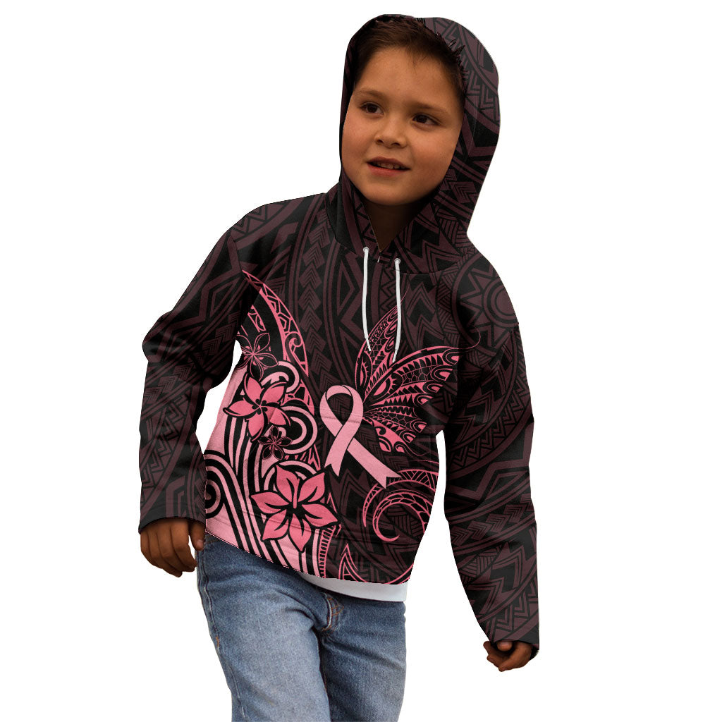 Polynesian Kid Hoodie Breast Cancer Ribbon Butterfly Mix Plumeria Curves Pink