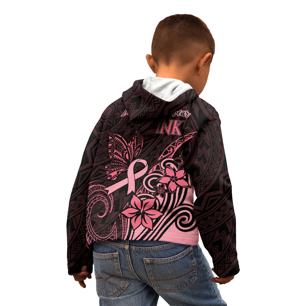 Polynesian Kid Hoodie Breast Cancer Ribbon Butterfly Mix Plumeria Curves Pink