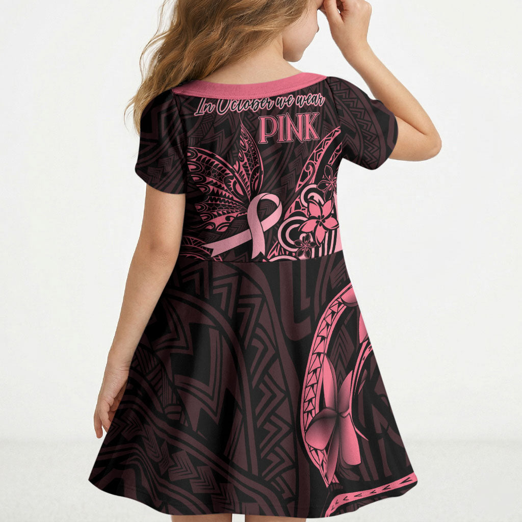 Polynesian Kid Short Sleeve Dress Breast Cancer Ribbon Butterfly Mix Plumeria Curves Pink