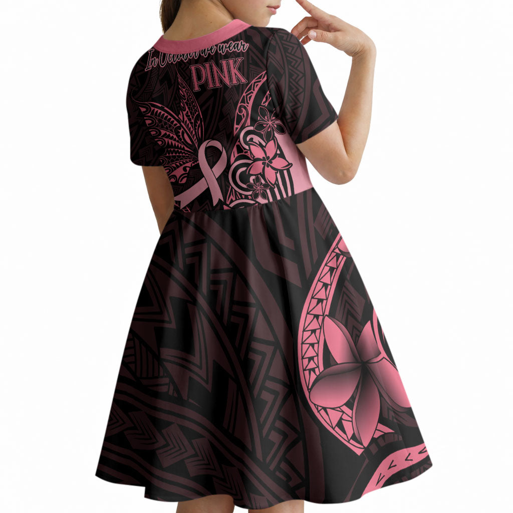 Polynesian Kid Short Sleeve Dress Breast Cancer Ribbon Butterfly Mix Plumeria Curves Pink