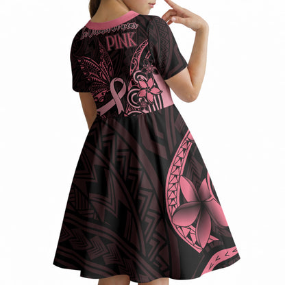 Polynesian Kid Short Sleeve Dress Breast Cancer Ribbon Butterfly Mix Plumeria Curves Pink