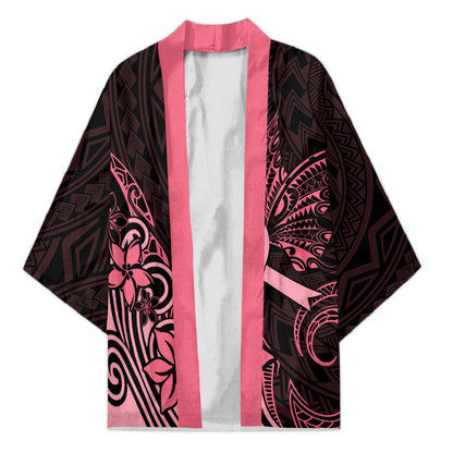 Polynesian Kimono Breast Cancer Ribbon Butterfly Mix Plumeria Curves Pink